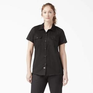 Dickies Woven Twill Short Sleeve Button-Up Work Shirt Black Womens Small NWT